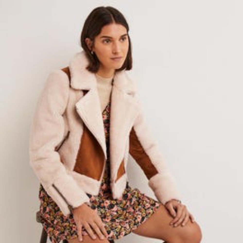 NWT Boden Cropped Shearling Moto Jacket